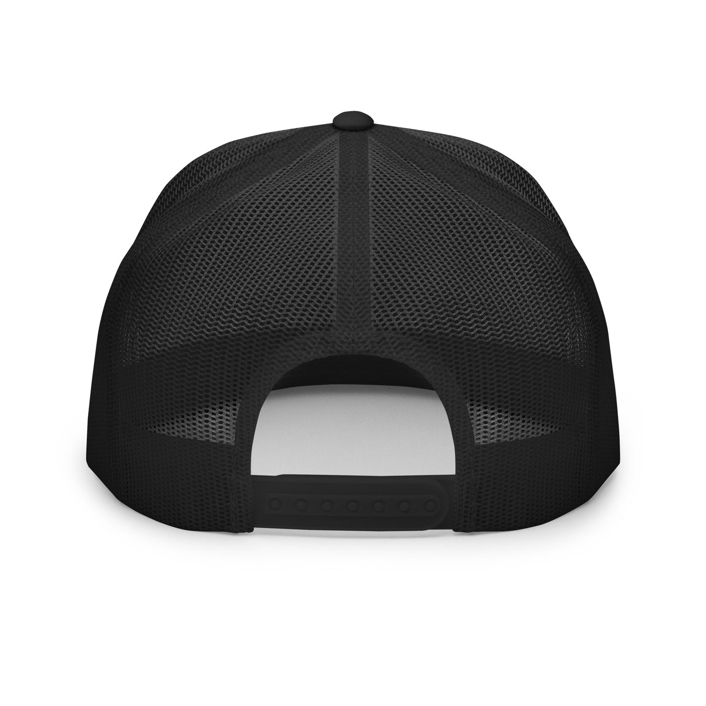 White and black Still Sacred 5-panel trucker cap – Back view streetwear accessory