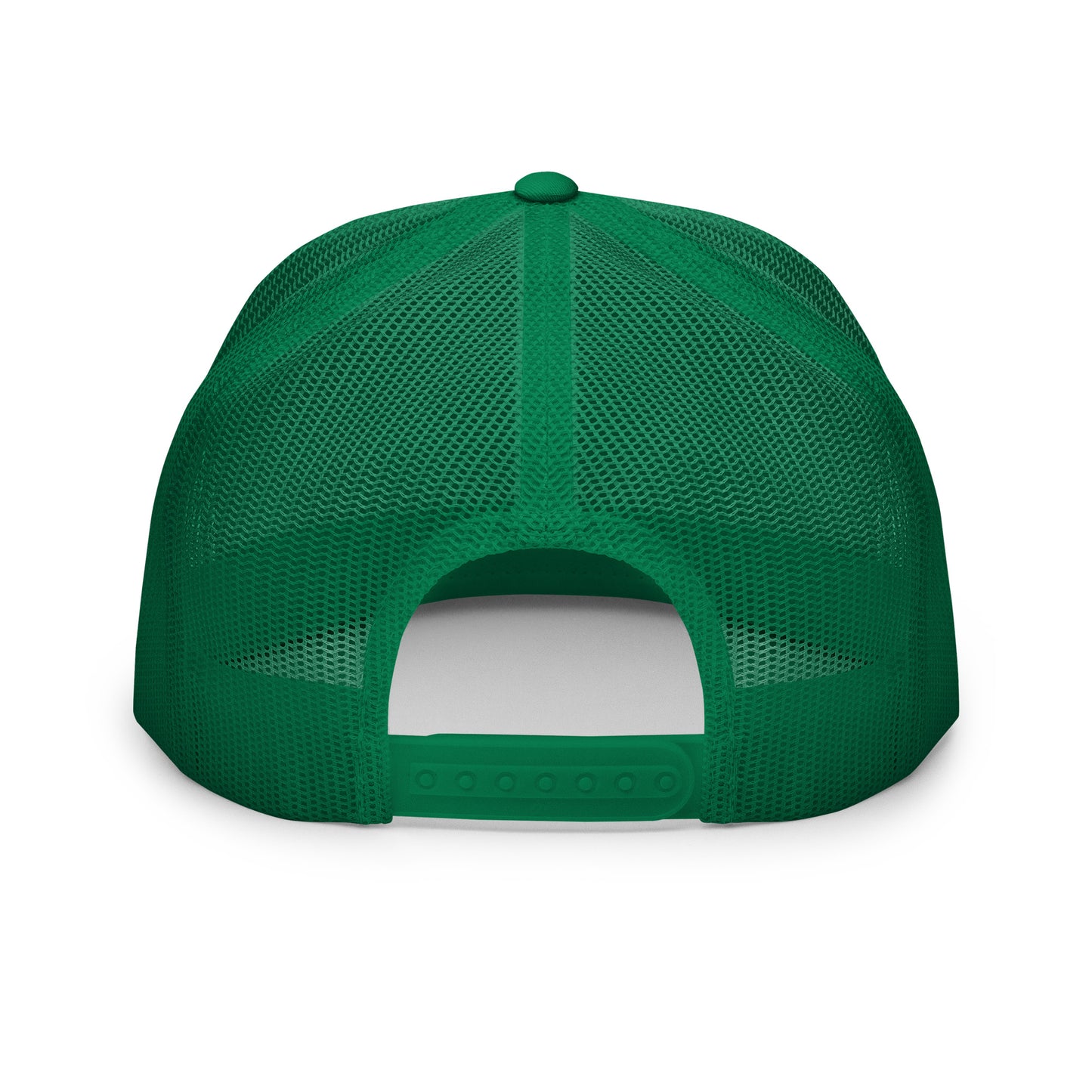 Green and white Still Sacred 5-panel trucker cap – back view streetwear accessory