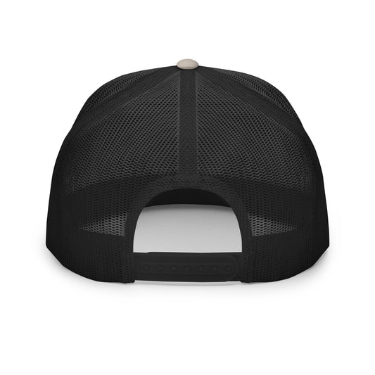 Silver and black Still Sacred 5-panel trucker cap – back view streetwear accessory