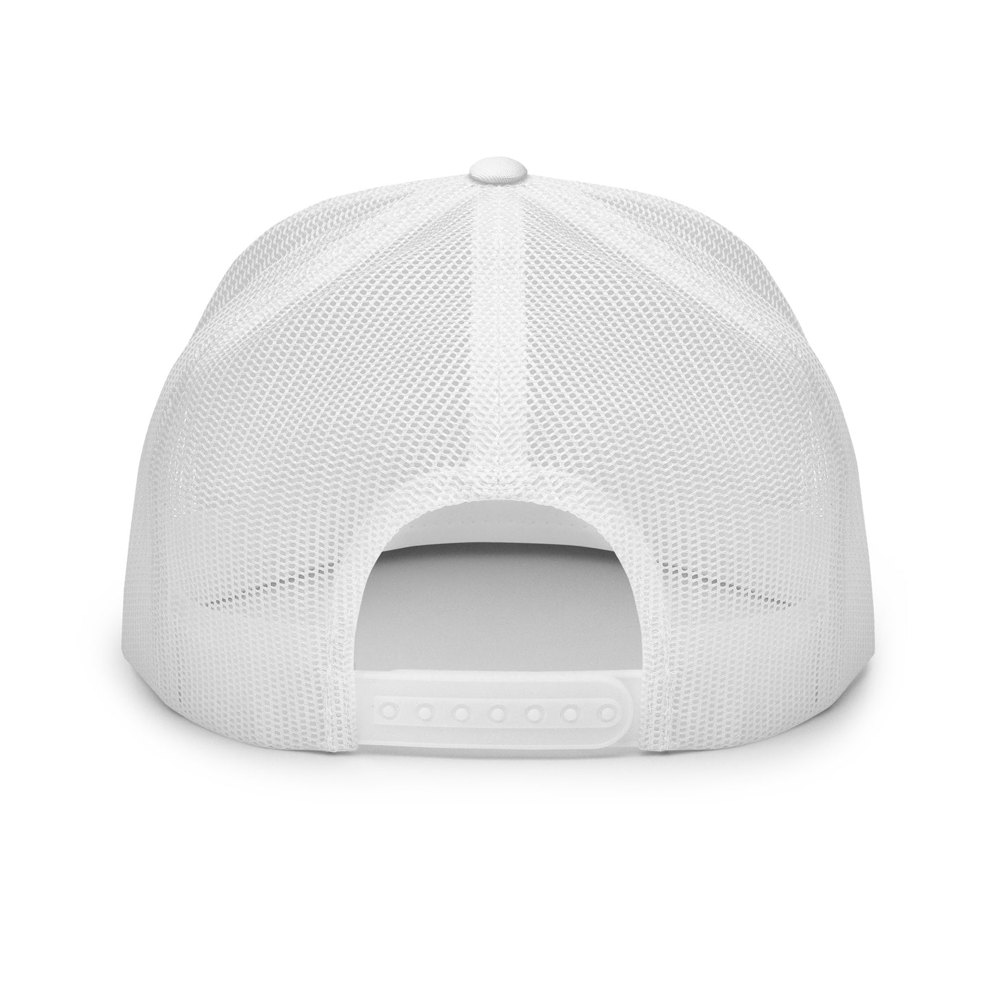 white Still Sacred 5-panel trucker cap – back view streetwear accessory