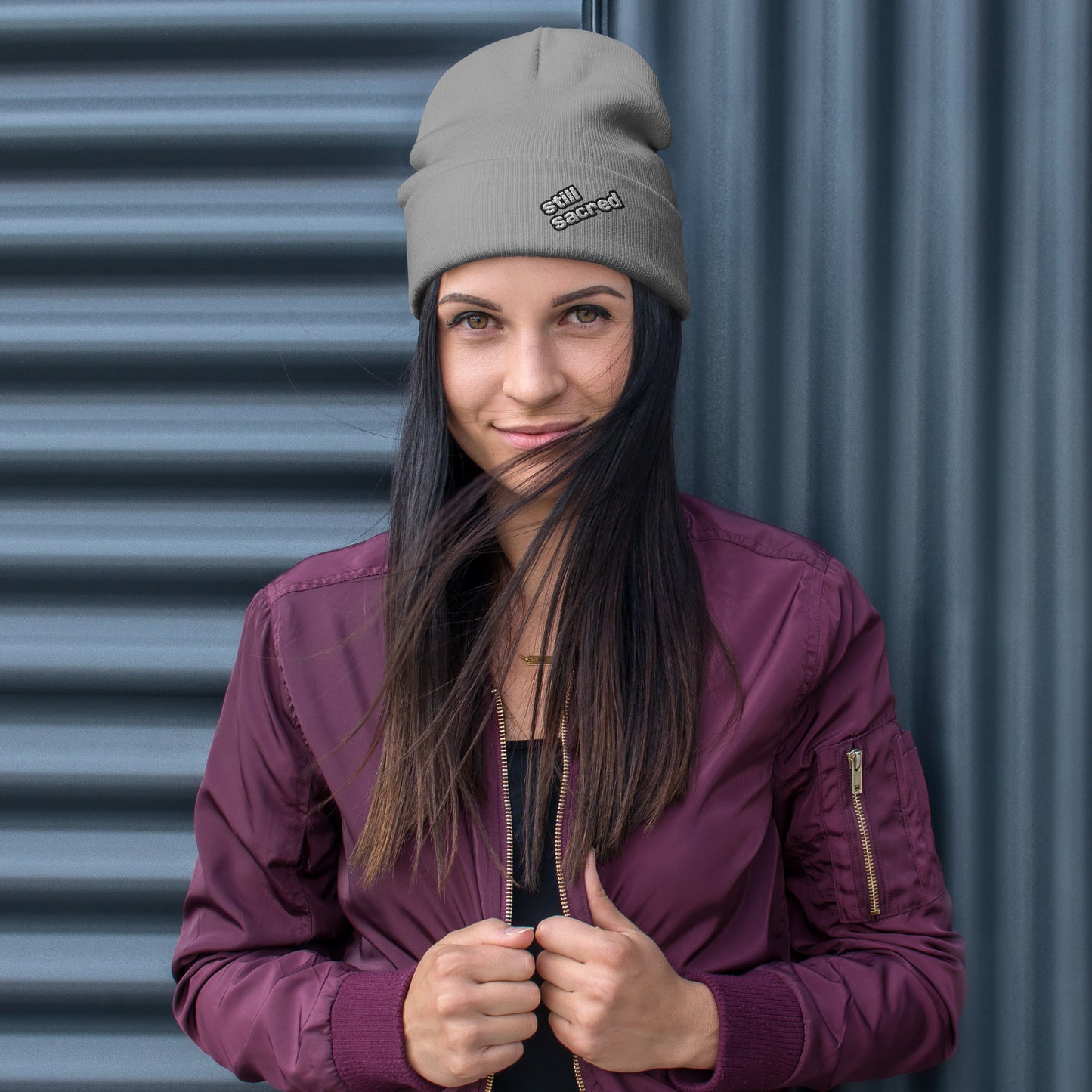 Gray Still Sacred knit beanie – front view streetwear winter accessory