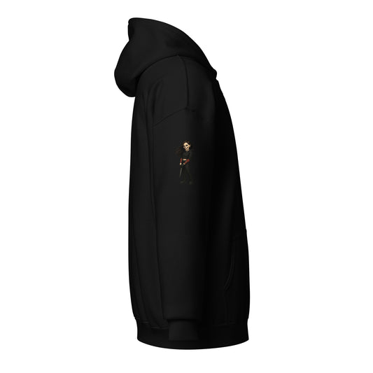 Black Still Sacred zip-up hoodie – Shade printed on right arm, streetwear design, right arm side view