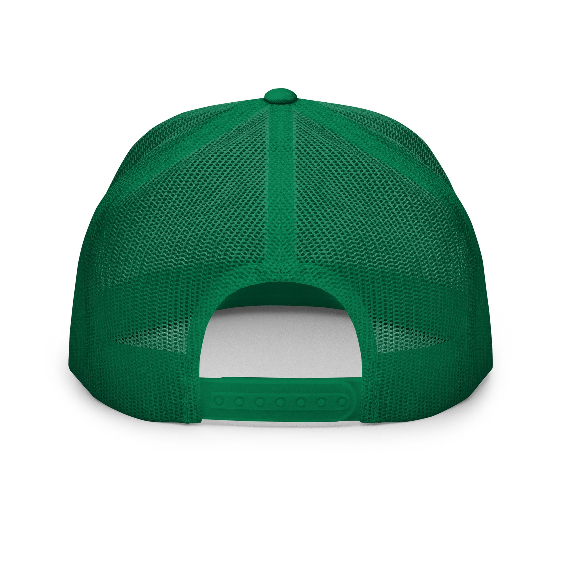 Green and white Still Sacred 5-panel trucker cap – back view streetwear accessory
