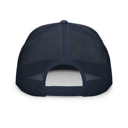 navy and white Still Sacred 5-panel trucker cap – back view streetwear accessory