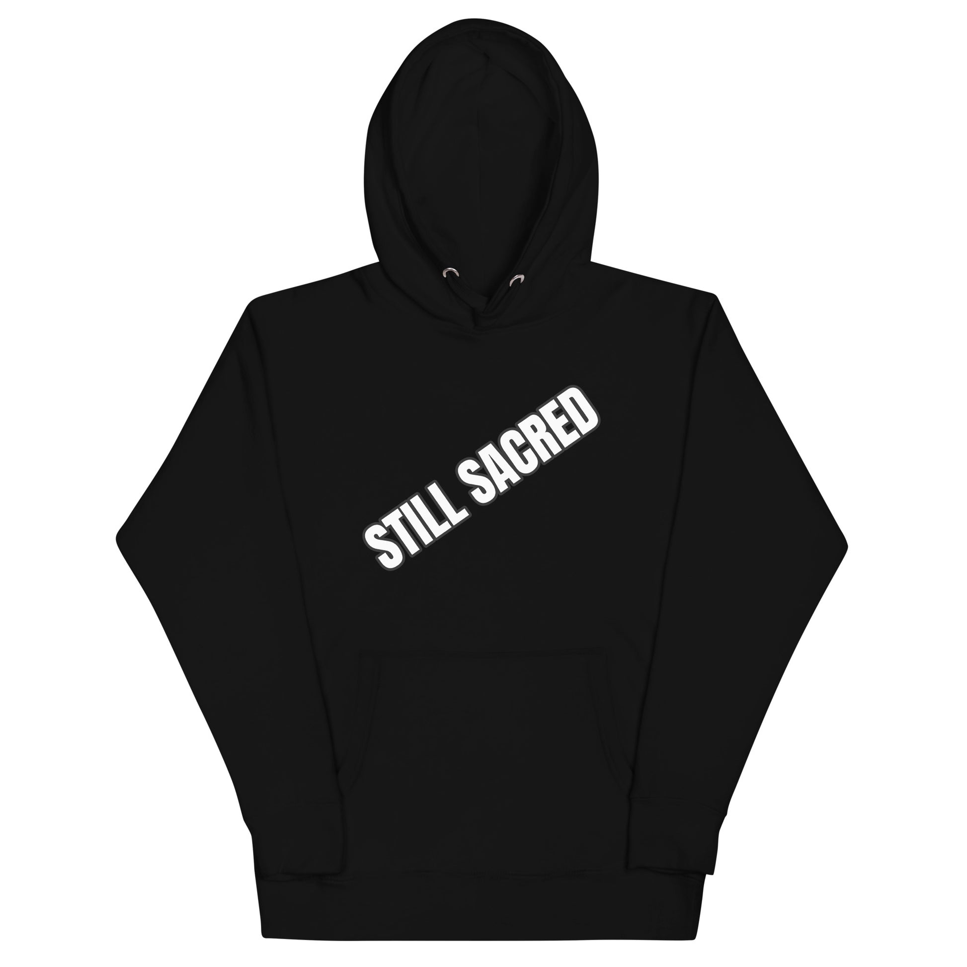 Black still sacred minimal text front view
