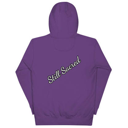 Purple Still Sacred unisex premium hoodie – back view streetwear apparel