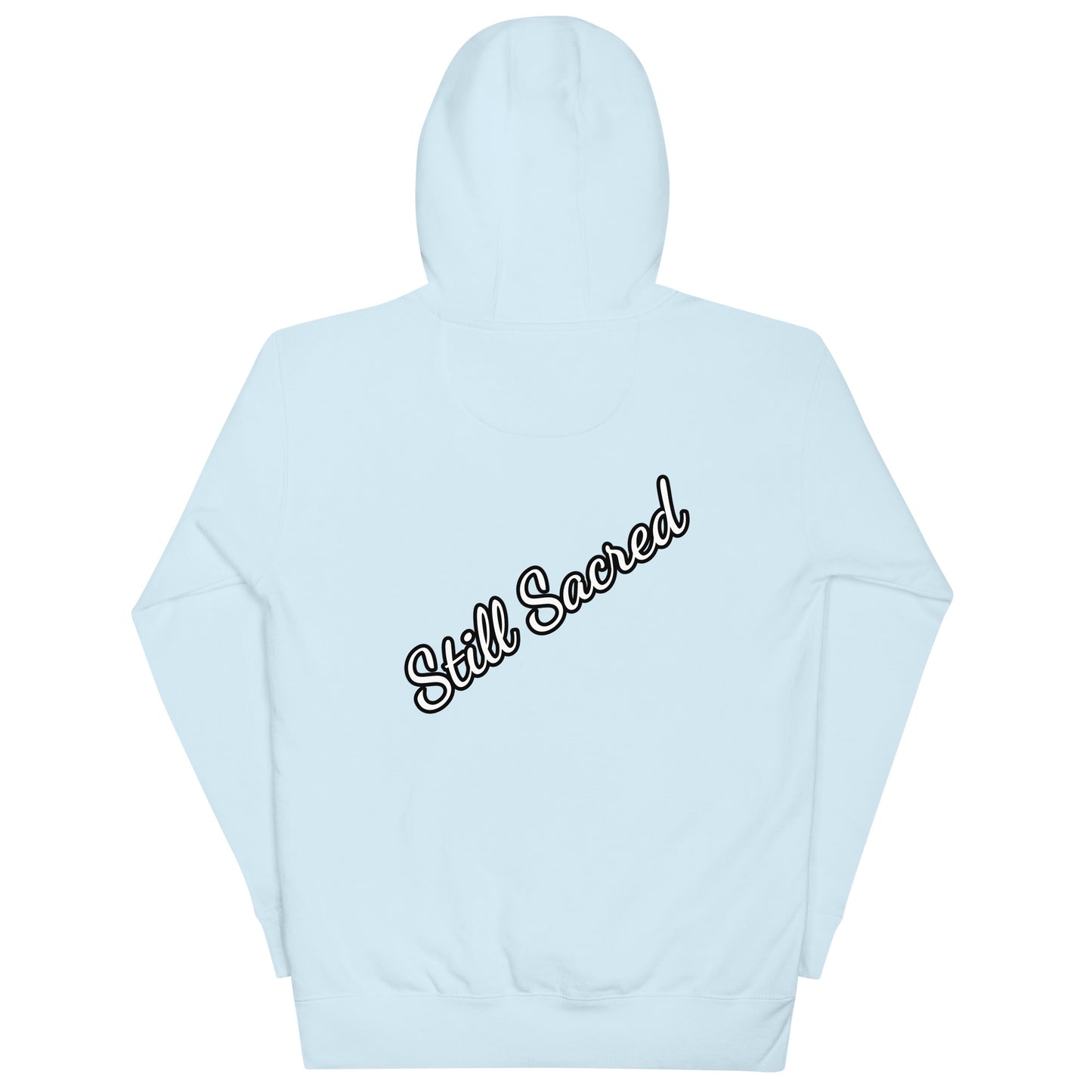 light blue Still Sacred unisex premium hoodie – back view streetwear apparel