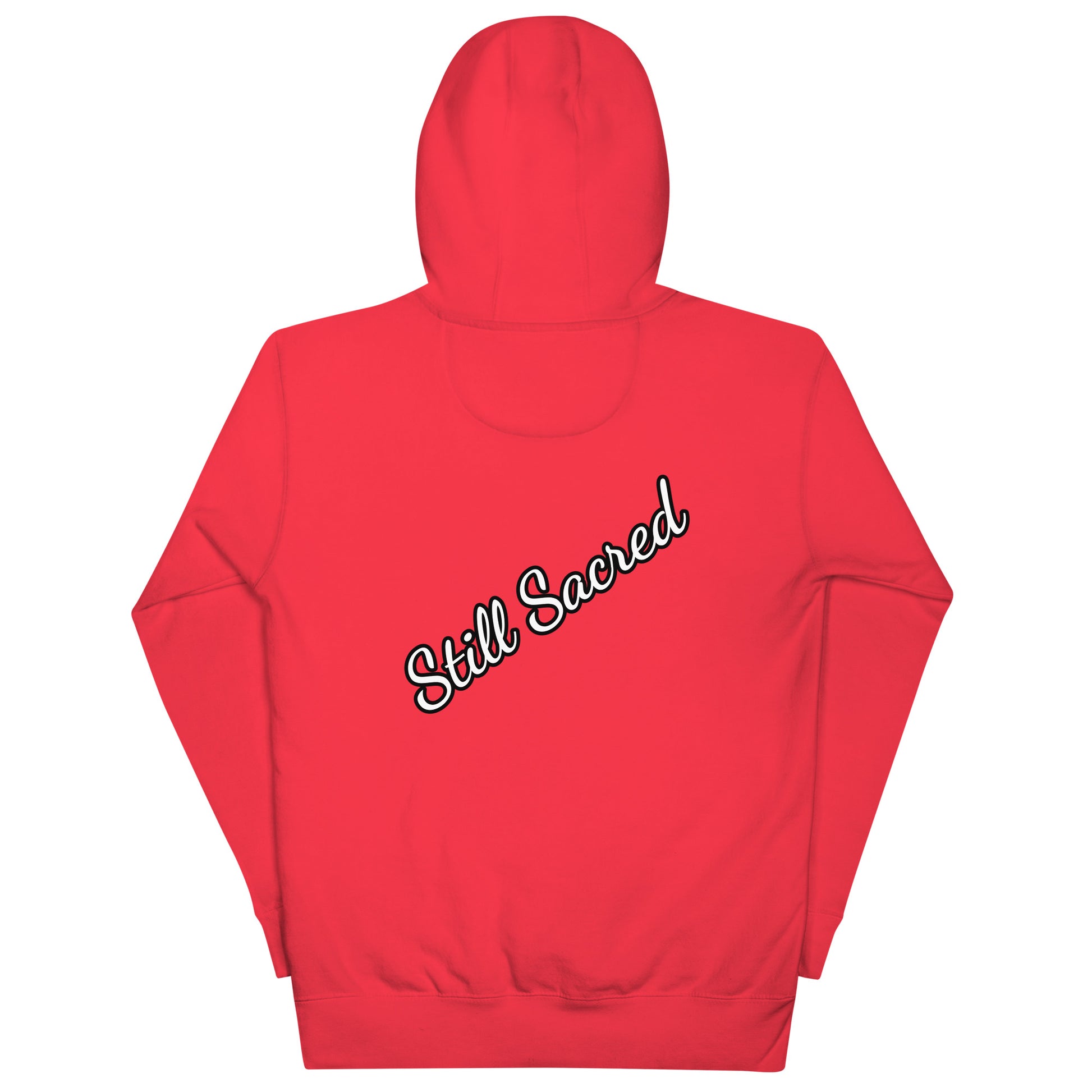 Red Still Sacred unisex premium hoodie – back view streetwear apparel