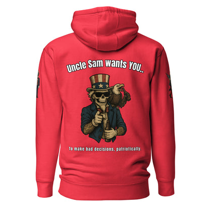 Uncle skelly wants you, team red hoodie, back view.