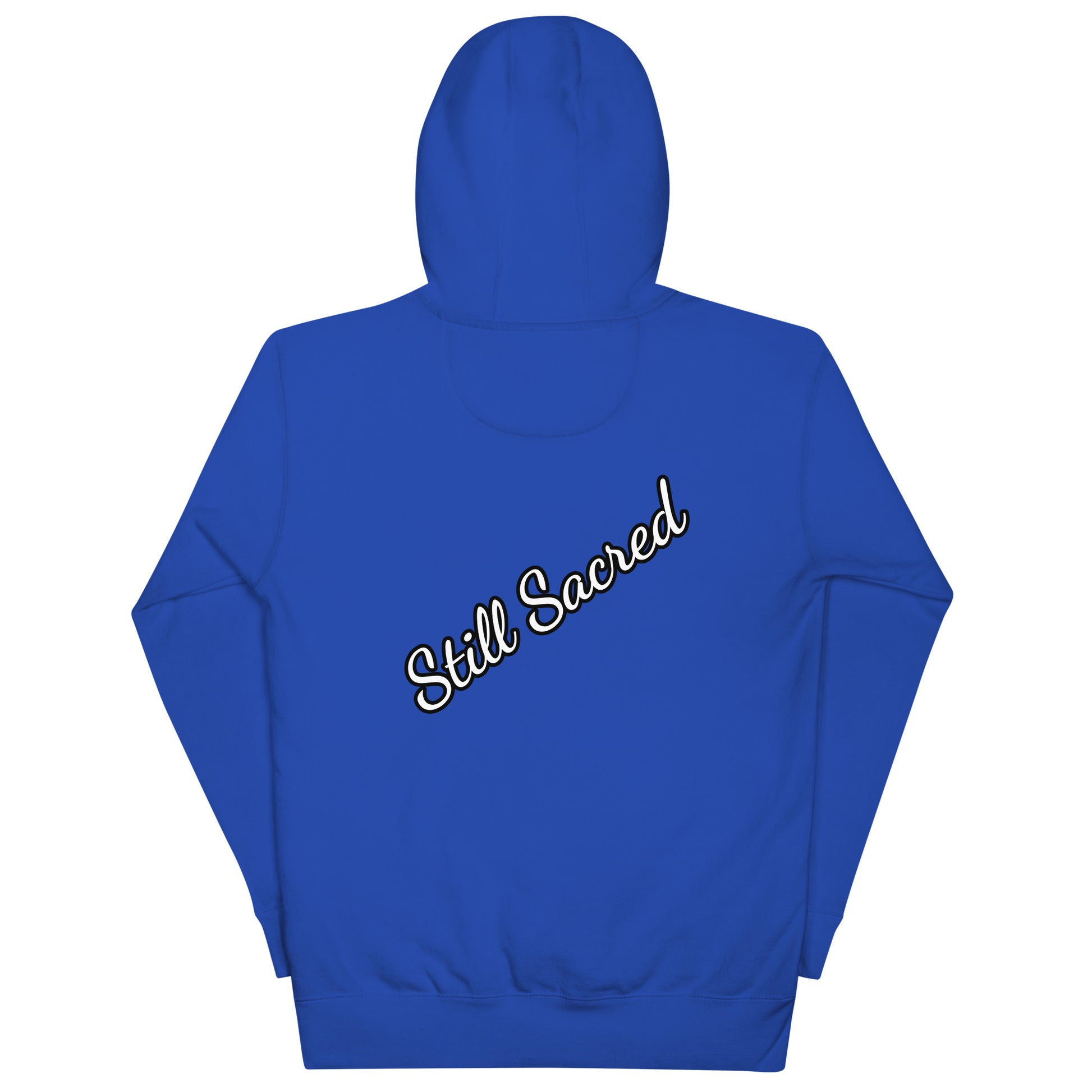 Blue Still Sacred unisex premium hoodie – back view streetwear apparel